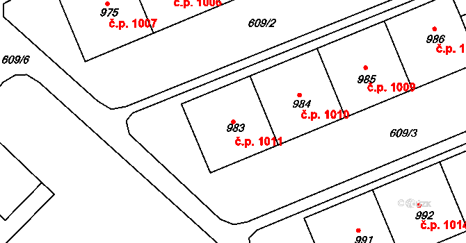 Neratovice 1011 na parcele st. 983 v KÚ Neratovice, Katastrální mapa