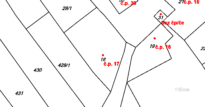 Trnčí 17, Ježovy na parcele st. 18 v KÚ Trnčí, Katastrální mapa