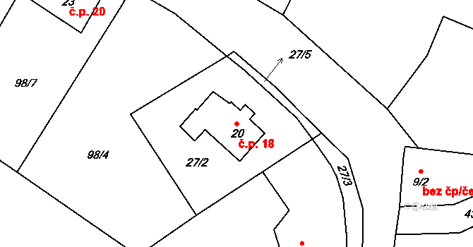 Horní Lhota 18, Týnec na parcele st. 20 v KÚ Horní Lhota u Klatov, Katastrální mapa
