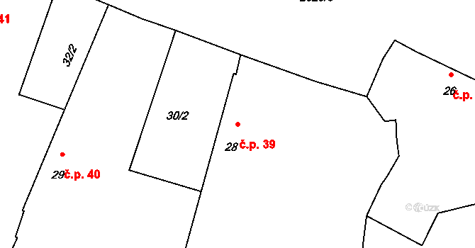 Oplot 39 na parcele st. 28 v KÚ Oplot, Katastrální mapa