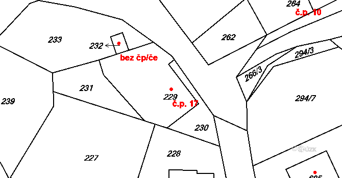 Sedlecko 17, Bušovice na parcele st. 229 v KÚ Sedlecko, Katastrální mapa