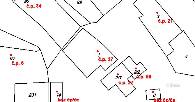 Lhota 37, Nahořany na parcele st. 1 v KÚ Lhota u Nahořan, Katastrální mapa