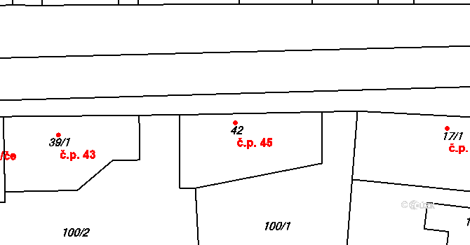 Labské Chrčice 45 na parcele st. 42 v KÚ Labské Chrčice, Katastrální mapa