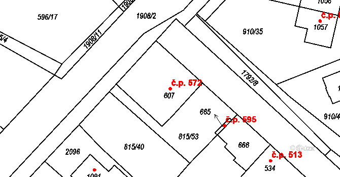 Sezemice 572 na parcele st. 607 v KÚ Sezemice nad Loučnou, Katastrální mapa