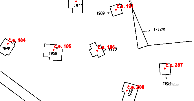 Jedovnice 186 na parcele st. 1910 v KÚ Jedovnice, Katastrální mapa