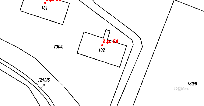 Těšovice 56 na parcele st. 132 v KÚ Těšovice u Prachatic, Katastrální mapa