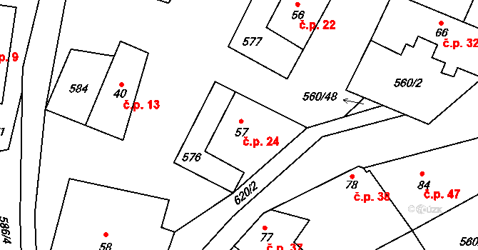 Konopiště 24, Lipovice na parcele st. 57 v KÚ Lipovice, Katastrální mapa