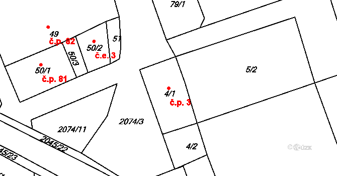 Merklín 3 na parcele st. 4/1 v KÚ Merklín u Přeštic, Katastrální mapa