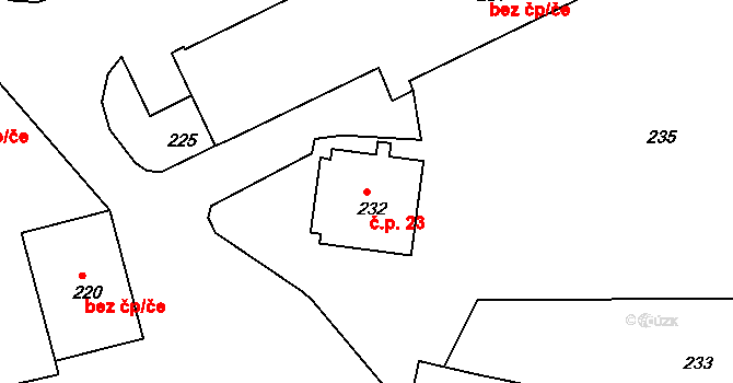 Malé Chvojno 23, Velké Chvojno na parcele st. 232 v KÚ Malé Chvojno, Katastrální mapa