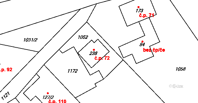 Věž 72 na parcele st. 238 v KÚ Věž, Katastrální mapa