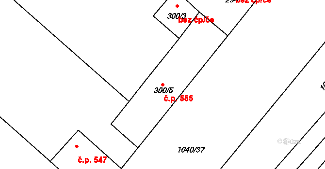 Sudoměřice 555 na parcele st. 300/5 v KÚ Sudoměřice, Katastrální mapa