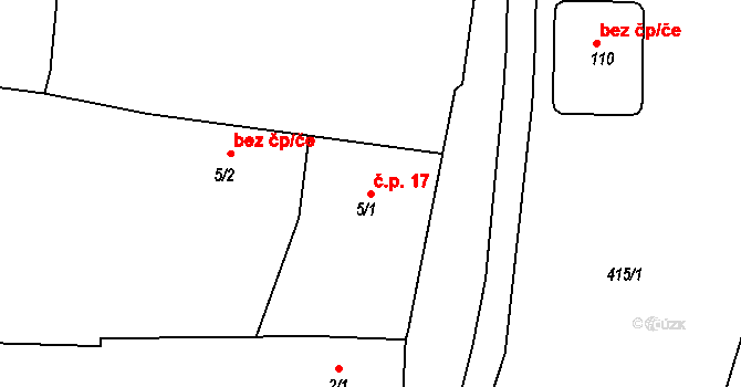 Skryje 17 na parcele st. 5/1 v KÚ Skryje u Golčova Jeníkova, Katastrální mapa