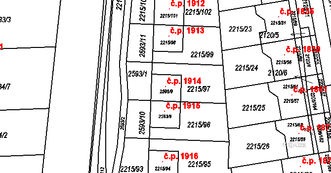 Šlapanice 1914 na parcele st. 2593/9 v KÚ Šlapanice u Brna, Katastrální mapa