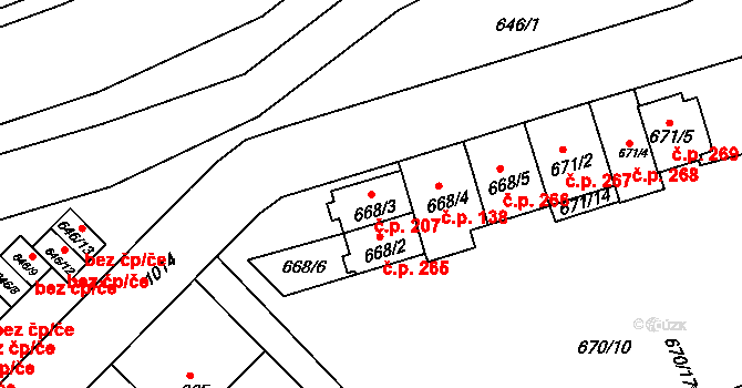 Všetuly 207, Holešov na parcele st. 668/3 v KÚ Všetuly, Katastrální mapa