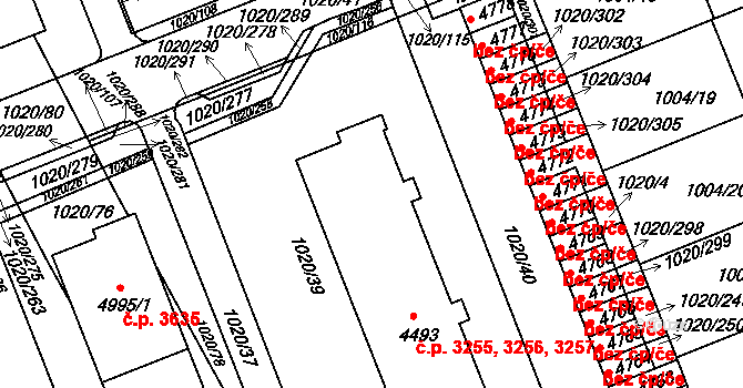 Kroměříž 3255,3256,3257 na parcele st. 4493 v KÚ Kroměříž, Katastrální mapa