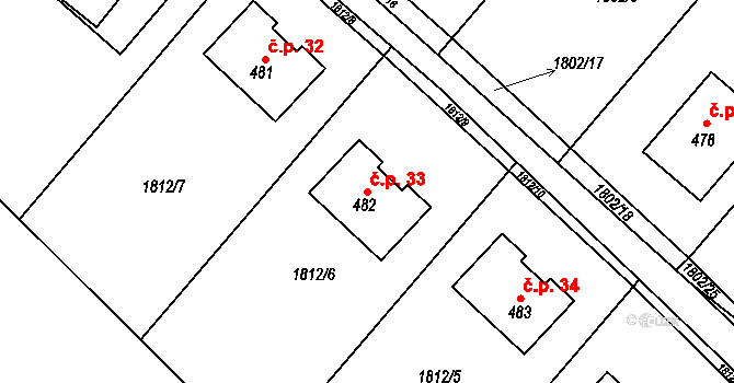 Krnalovice 33, Hukvaldy na parcele st. 482 v KÚ Rychaltice, Katastrální mapa