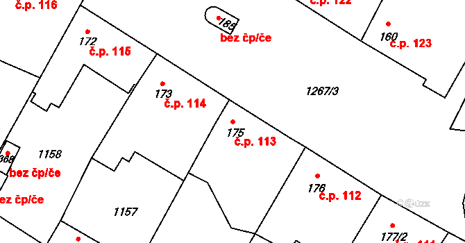 Suchdol 113 na parcele st. 175 v KÚ Suchdol u Konice, Katastrální mapa