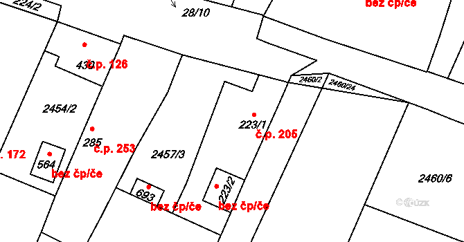 Dolní Bukovsko 205 na parcele st. 223/1 v KÚ Dolní Bukovsko, Katastrální mapa