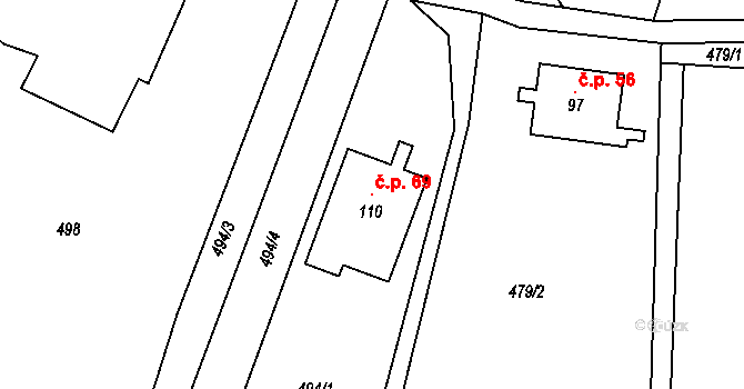 Savín 69, Litovel na parcele st. 110 v KÚ Savín, Katastrální mapa