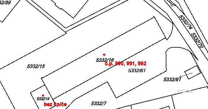 Jihlava 990,991,992 na parcele st. 5332/16 v KÚ Jihlava, Katastrální mapa