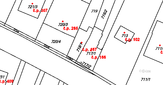 Tetčice 167 na parcele st. 718/1 v KÚ Tetčice, Katastrální mapa
