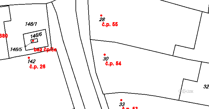 Hrušovany u Brna 54 na parcele st. 30 v KÚ Hrušovany u Brna, Katastrální mapa