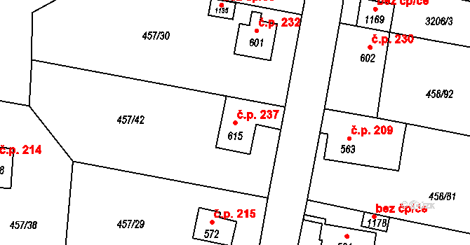 Kamenná 237, Jílové na parcele st. 615 v KÚ Jílové u Děčína, Katastrální mapa