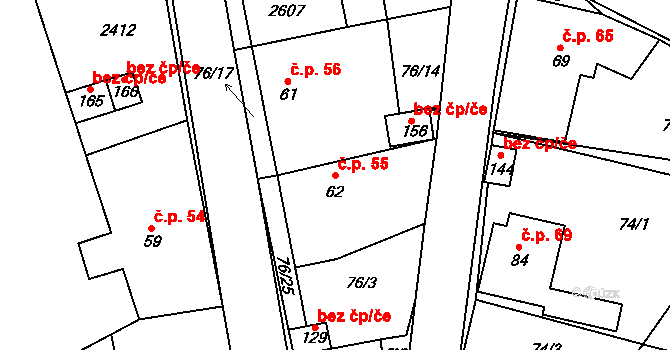Sedlejov 55 na parcele st. 62 v KÚ Sedlejov, Katastrální mapa
