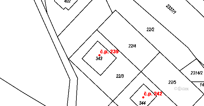 Hynčice 239, Město Albrechtice na parcele st. 343 v KÚ Hynčice u Krnova, Katastrální mapa