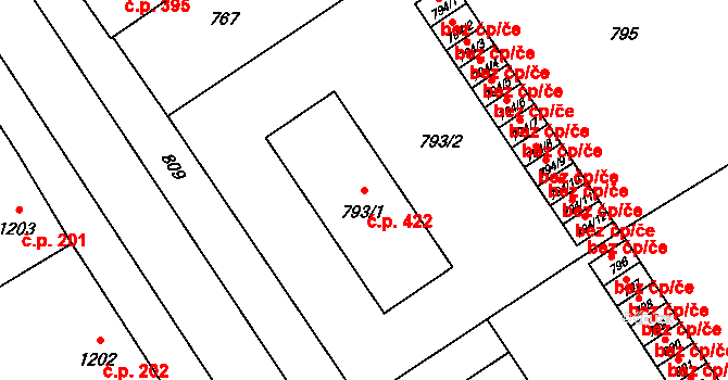Vrbno pod Pradědem 422 na parcele st. 793/1 v KÚ Vrbno pod Pradědem, Katastrální mapa