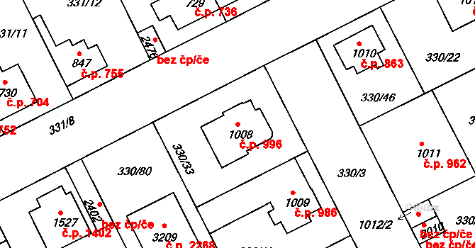 Brandýs nad Labem 996, Brandýs nad Labem-Stará Boleslav na parcele st. 1008 v KÚ Brandýs nad Labem, Katastrální mapa