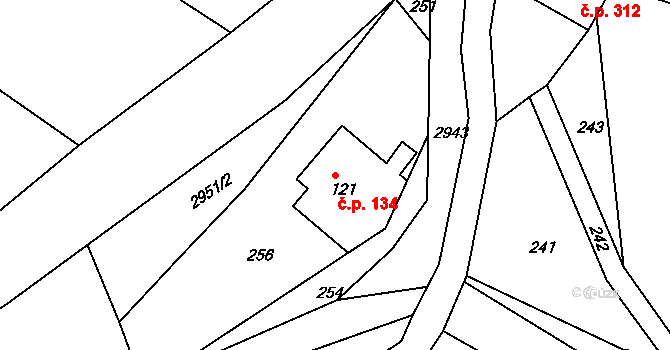 Bulovka 134 na parcele st. 121 v KÚ Bulovka, Katastrální mapa