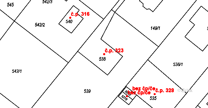 Donín 323, Hrádek nad Nisou na parcele st. 538 v KÚ Donín u Hrádku nad Nisou, Katastrální mapa