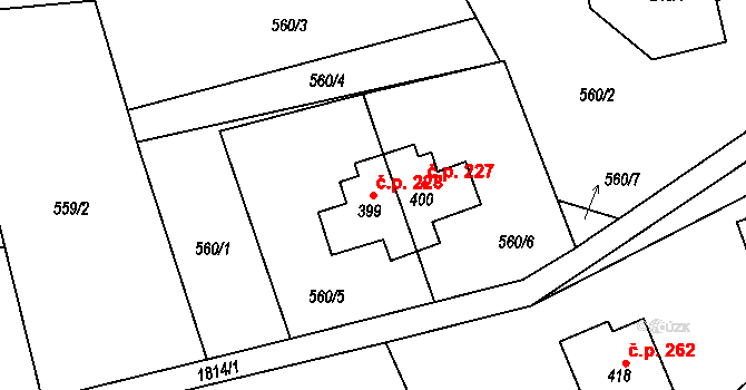 Bozkov 228 na parcele st. 399 v KÚ Bozkov, Katastrální mapa