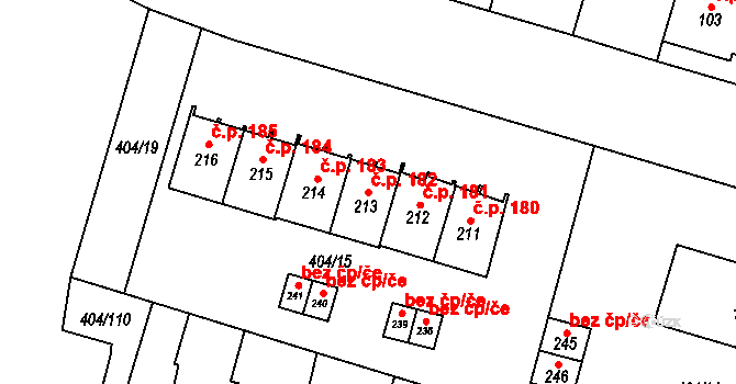 Chomutice 182 na parcele st. 213 v KÚ Chomutice, Katastrální mapa