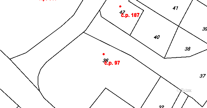 Mimoň III 97, Mimoň na parcele st. 36 v KÚ Mimoň, Katastrální mapa