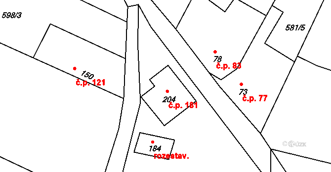 Předonín 181, Bechlín na parcele st. 204 v KÚ Předonín, Katastrální mapa