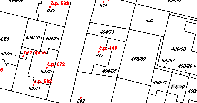 Libochovice 448 na parcele st. 937 v KÚ Libochovice, Katastrální mapa