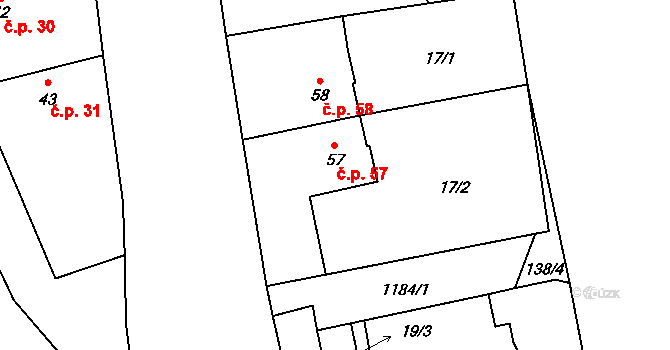 Litochovice nad Labem 57, Prackovice nad Labem na parcele st. 57 v KÚ Litochovice nad Labem, Katastrální mapa