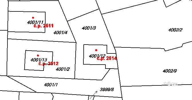 Roudnice nad Labem 2514 na parcele st. 4001/12 v KÚ Roudnice nad Labem, Katastrální mapa