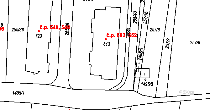 Libáň 552,553 na parcele st. 813 v KÚ Libáň, Katastrální mapa
