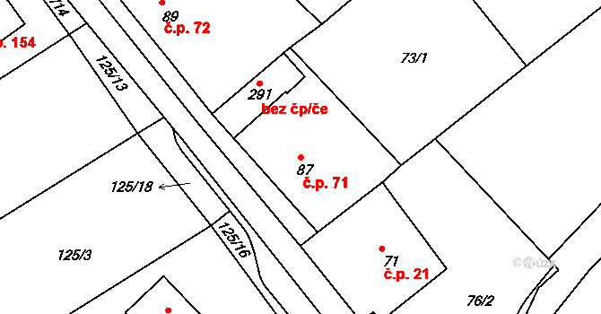 Valy 71 na parcele st. 87 v KÚ Valy u Mariánských Lázní, Katastrální mapa