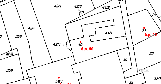Svádov 90, Ústí nad Labem na parcele st. 40 v KÚ Svádov, Katastrální mapa