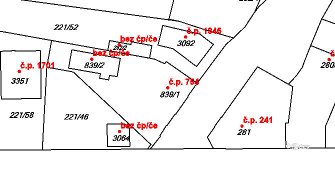 Lysá nad Labem 754 na parcele st. 839/1 v KÚ Lysá nad Labem, Katastrální mapa