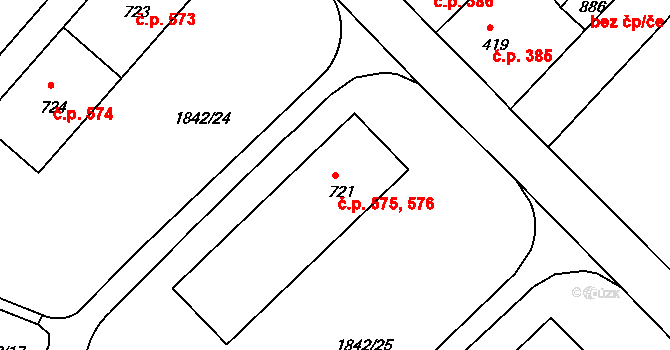 Krupka 575,576 na parcele st. 721 v KÚ Krupka, Katastrální mapa