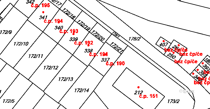Cerekvice nad Loučnou 190 na parcele st. 337 v KÚ Cerekvice nad Loučnou, Katastrální mapa