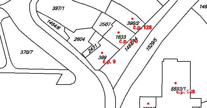Stařečka 9, Třebíč na parcele st. 399 v KÚ Třebíč, Katastrální mapa