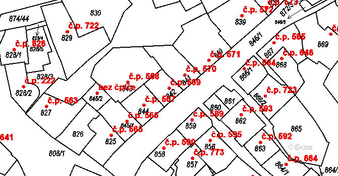 Štýřice 569, Brno na parcele st. 842 v KÚ Štýřice, Katastrální mapa