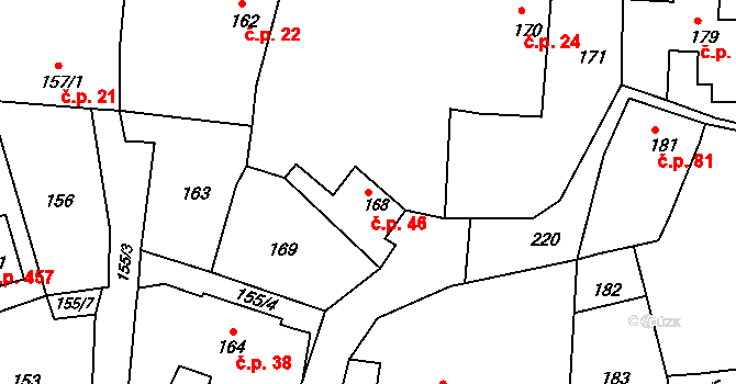 Lipůvka 46 na parcele st. 168 v KÚ Lipůvka, Katastrální mapa
