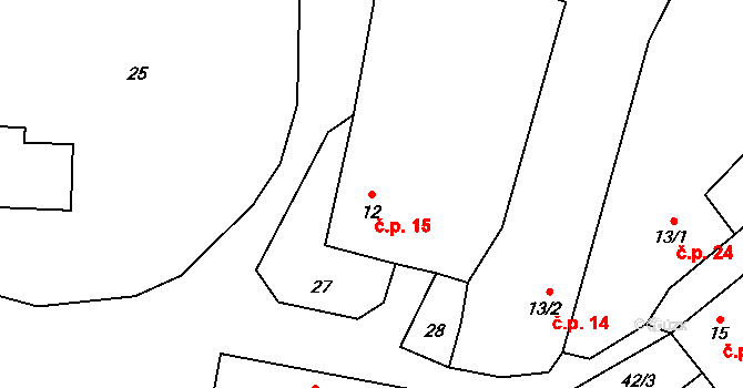 Pejškov 15, Pelhřimov na parcele st. 12 v KÚ Pejškov, Katastrální mapa